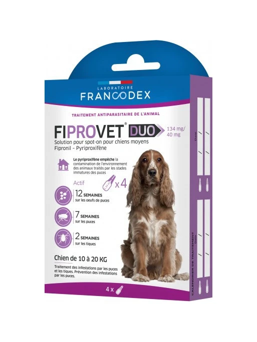 Antiparasitaire Pour Chien Fiprovet Duo X4 Francodex 1 Antiparasitaire Pour Chien Fiprovet Duo X4 Francodex