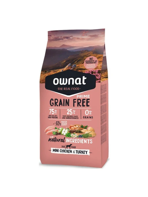 Croquettes Grain Free Prime Mini Chicken & Turkey Ownat 3Kg 1 Croquettes Grain Free Prime Mini Chicken & Turkey Ownat 3Kg
