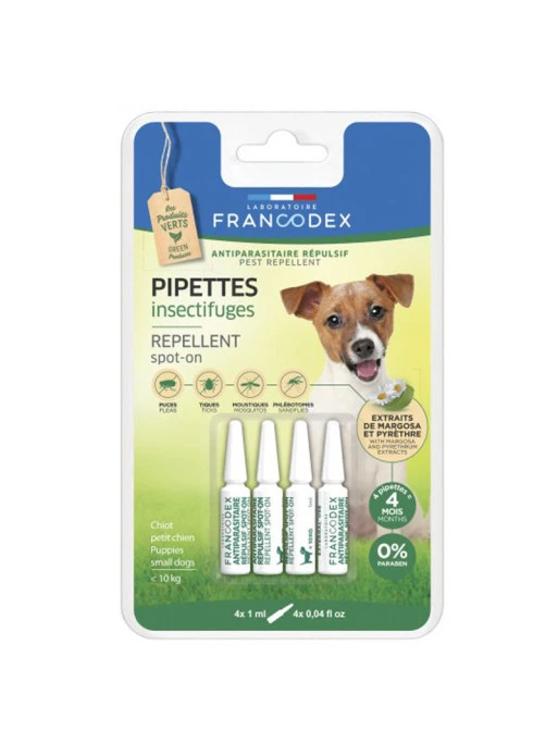 Pipettes Insectifuges Pour Chiots Et Petits Chiens X4 Francodex 1 Pipettes Insectifuges Pour Chiots Et Petits Chiens X4 Francodex